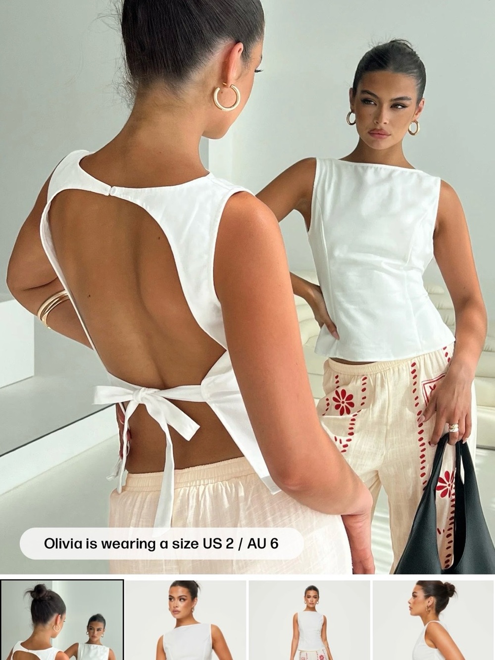 Princess Polly White Open-Back Tie Tank Top